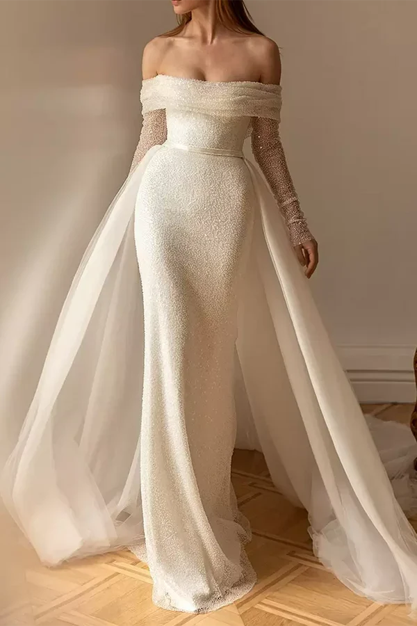 Off-Shoulder Long Sleeve Wedding Dress - Chloe Dress