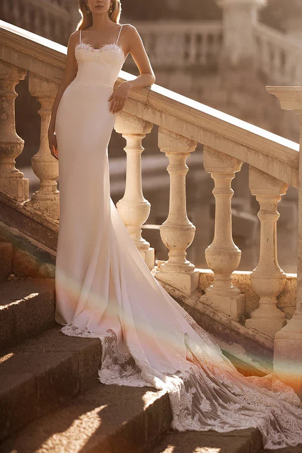 Lace Train Wedding Dress - Chloe Dress