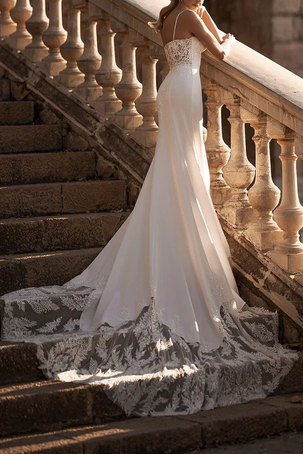 Lace Train Wedding Dress - Chloe Dress