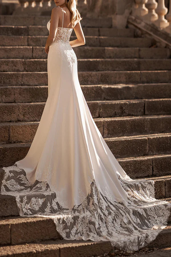 Lace Train Wedding Dress - Chloe Dress