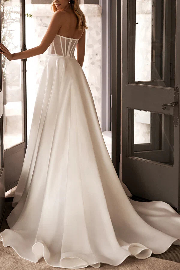A-Line Sweetheart Satin High Slit Wedding Dress - Chloe Dress