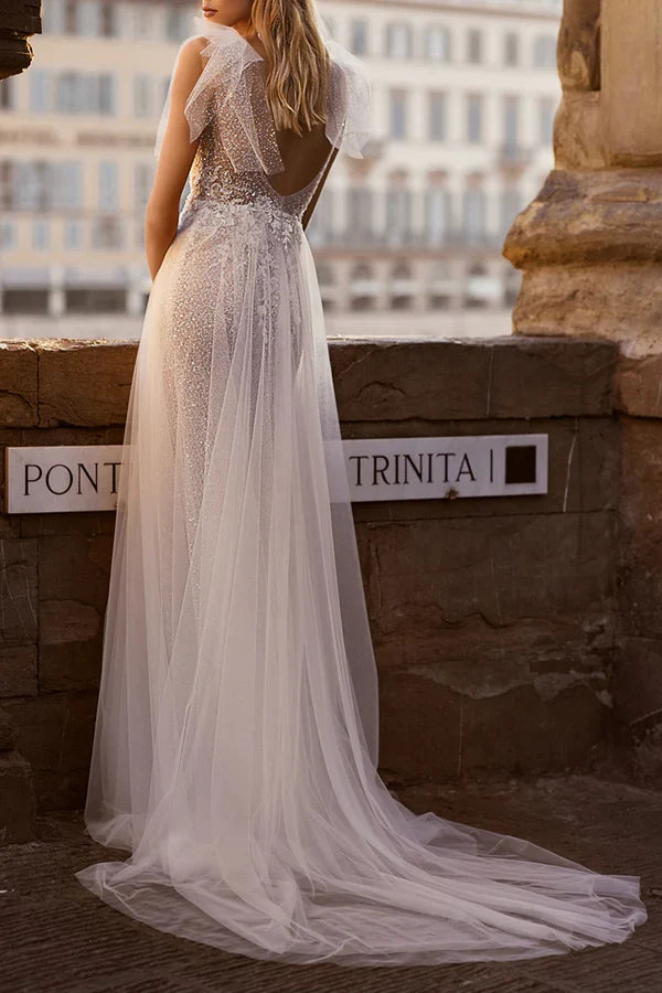 V-Neck Lace Applique Wedding Dress - Chloe Dress