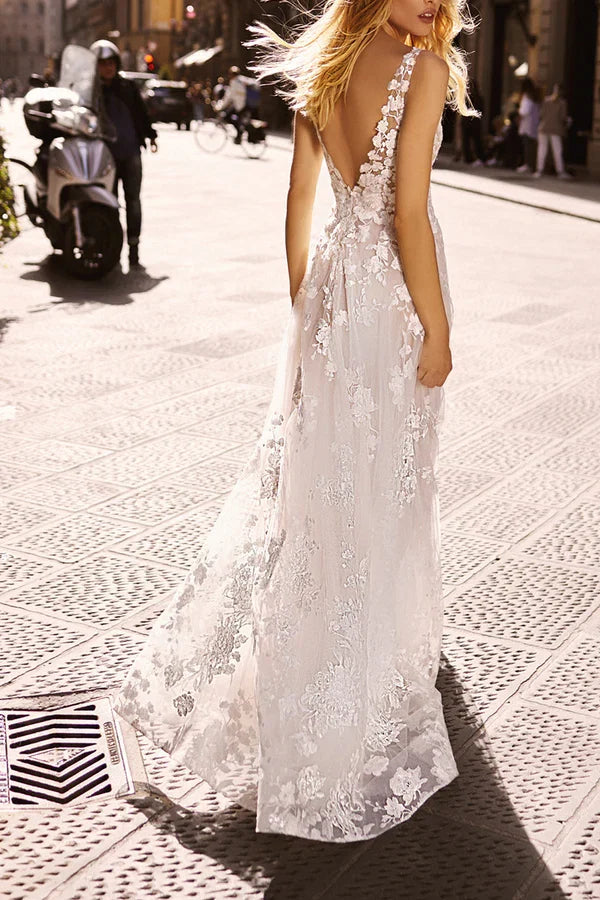 V-Neck Lace Wedding Dress - Chloe Dress