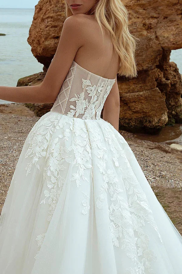 A-Line V-Neck Lace Long Sleeve Wedding Dress - Chloe Dress
