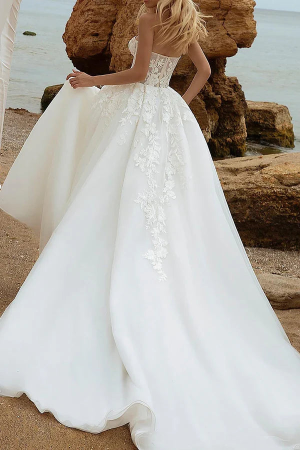 A-Line V-Neck Lace Long Sleeve Wedding Dress - Chloe Dress