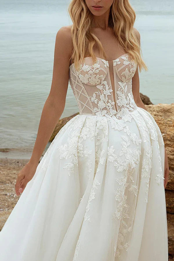 A-Line V-Neck Lace Long Sleeve Wedding Dress - Chloe Dress
