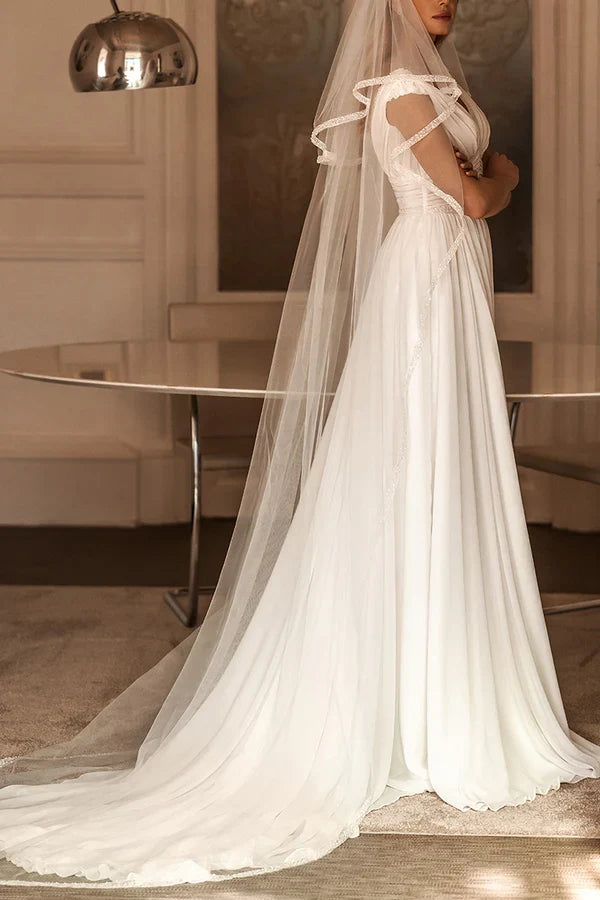 V-Neck Chiffon High Slit Wedding Dress - Chloe Dress