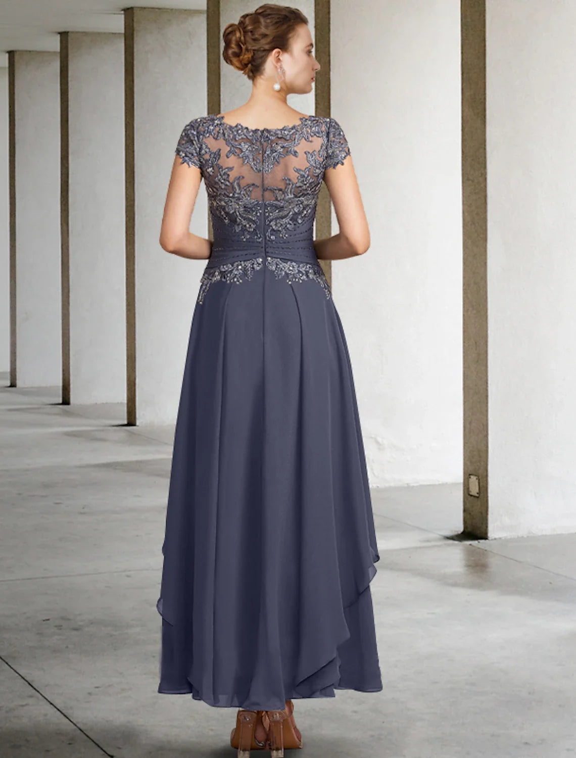 A-Line Chiffon Short Sleeve Wrap Mini Wedding Dress - Chloe Dress