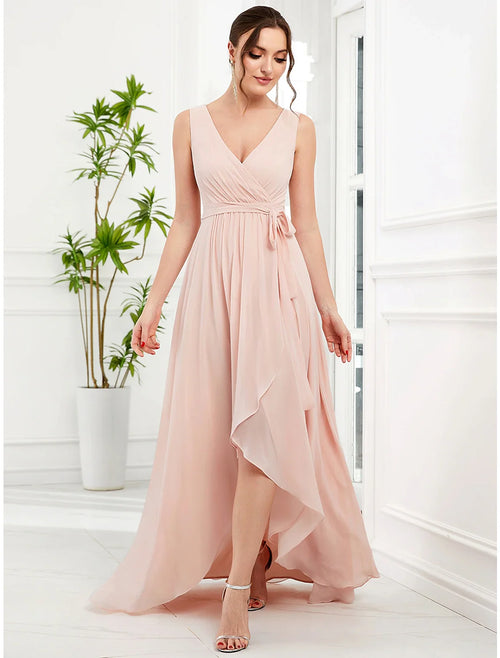 A-Line V-Neck Chiffon Sleeveless Ruffled Wedding Dress - Chloe Dress