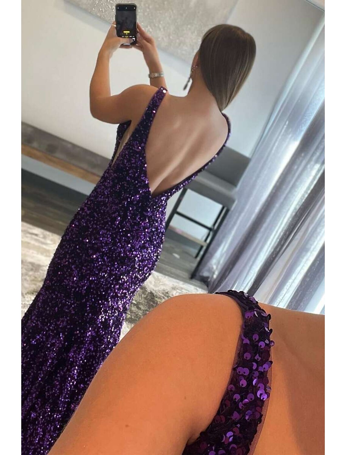 Mermaid V-Neck Sequin Sleeveless Backless Train Prom Dress - Chloe Dress