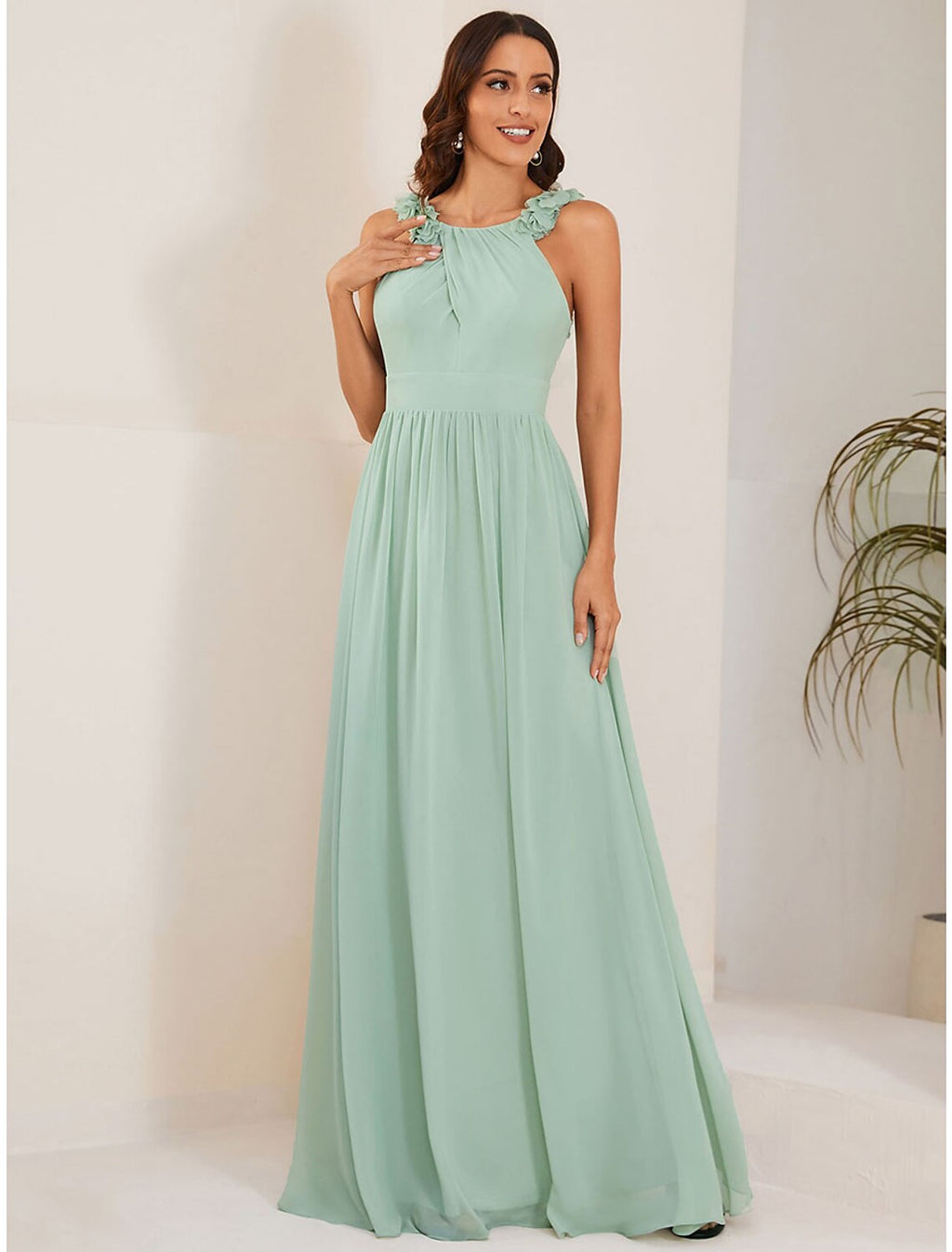 Black A-Line Chiffon Sleeveless Open Back Pleated Floor-Length Wedding Dress - Chloe Dress