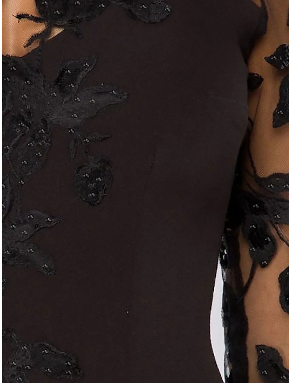 Black Mermaid Satin Three-Quarter Sleeve Applique Floor-Length Evening Gown - Chloe Dress