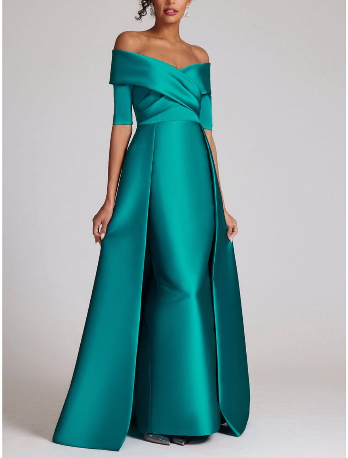 Sheath Off-Shoulder Satin Train Evening Gown - Chloe Dress