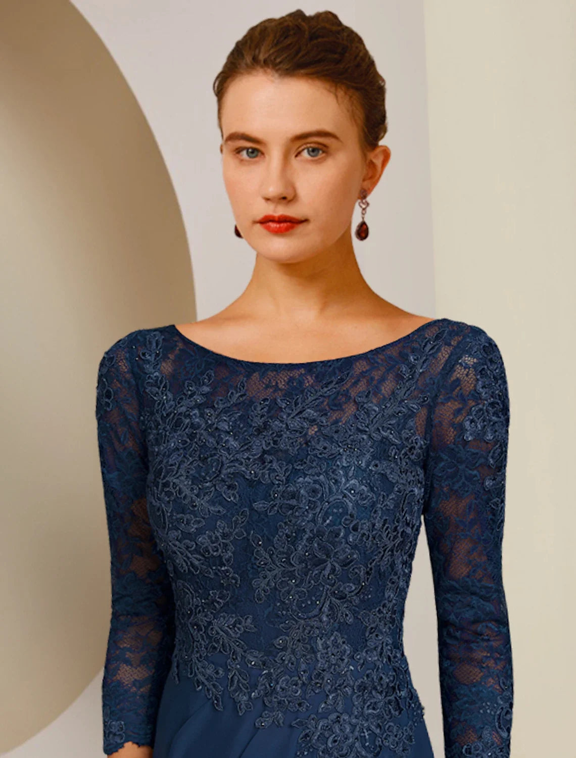 A-Line Chiffon Three-Quarter Sleeve Applique Floor-Length Dress - Chloe Dress