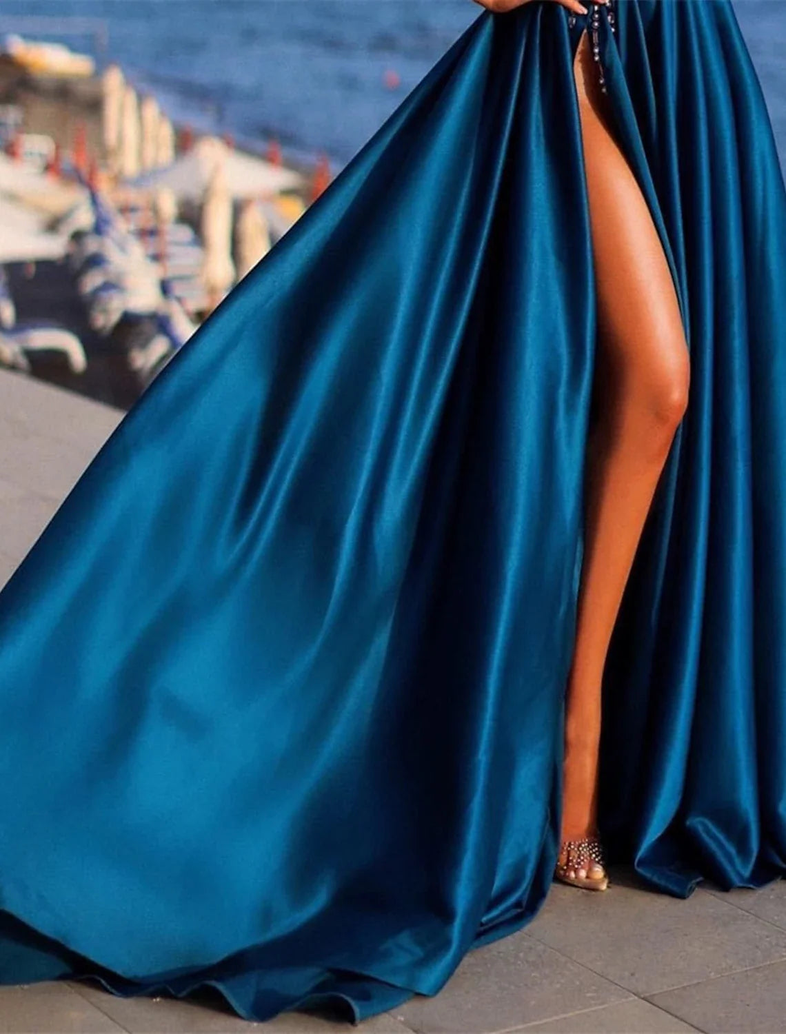 A-Line One-Shoulder Sleeveless High Slit Evening Gown - Chloe Dress