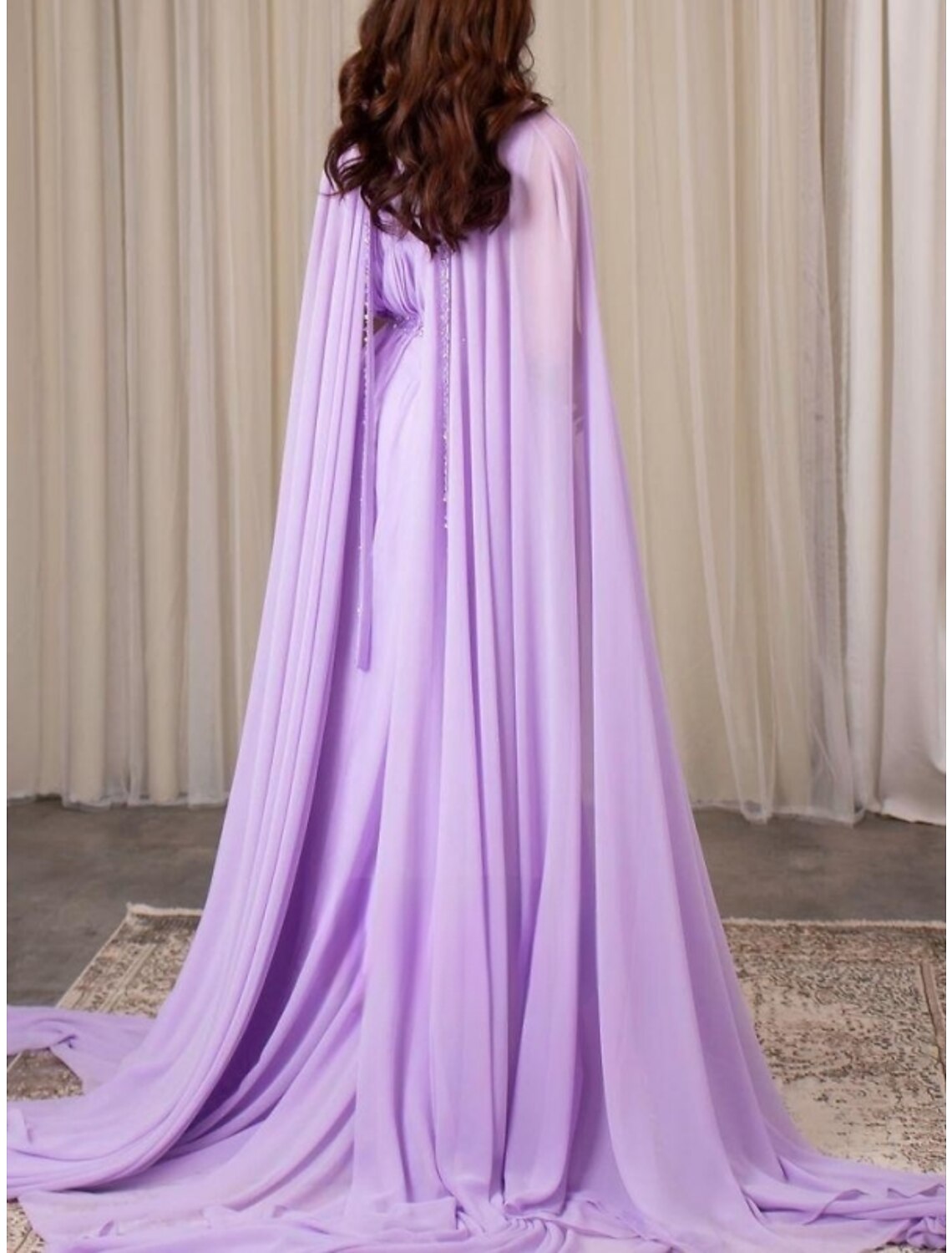 A-Line V-Neck Chiffon Long Sleeve Pleated Evening Gown - Chloe Dress