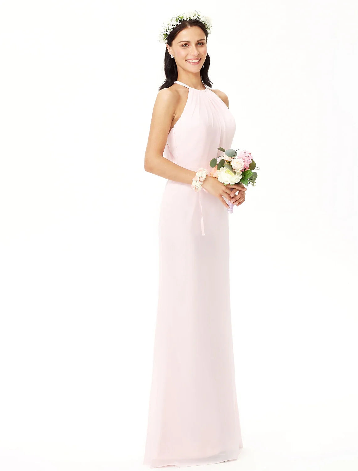 Sheath Chiffon Sleeveless Pleated Floor-Length Wedding Dress - Chloe Dress