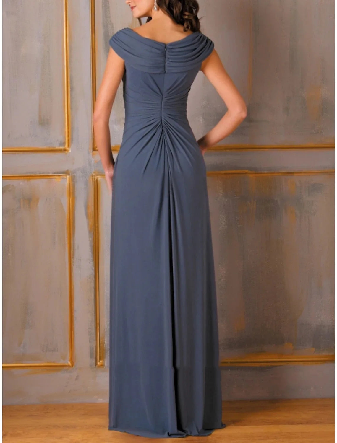 A-Line Chiffon Short Sleeve Pleated Floor-Length Evening Gown - Chloe Dress