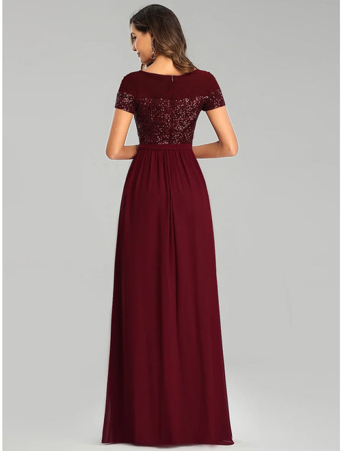 A-Line Chiffon Short Sleeve Floor-Length Wedding Dress - Chloe Dress