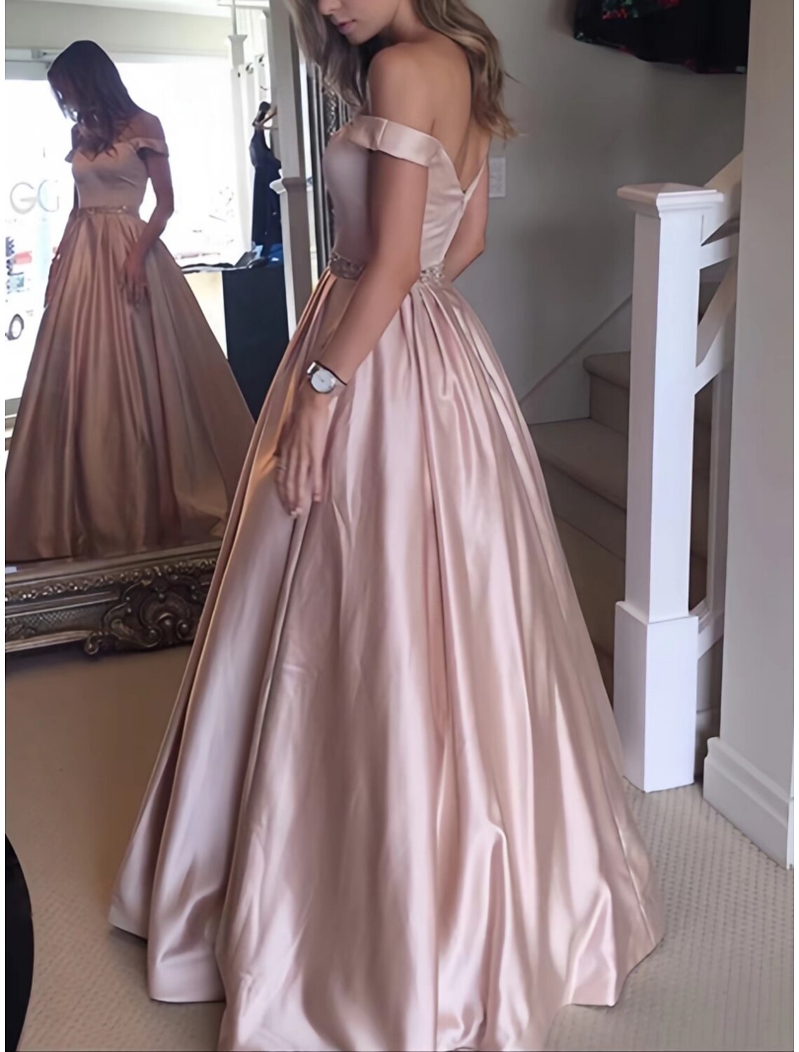 Ball Gown Off-Shoulder Satin Sleeveless Pleated Floor-Length Evening Gown - Chloe Dress