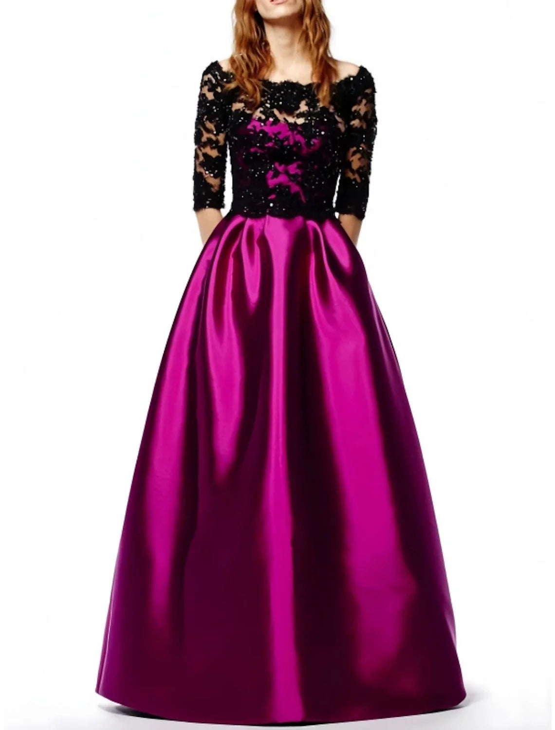 A-Line Off-Shoulder Satin Pleated Floor-Length Evening Gown - Chloe Dress