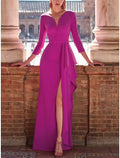 A-Line V-Neck Chiffon Three-Quarter Sleeve High Slit Evening Gown - Chloe Dress