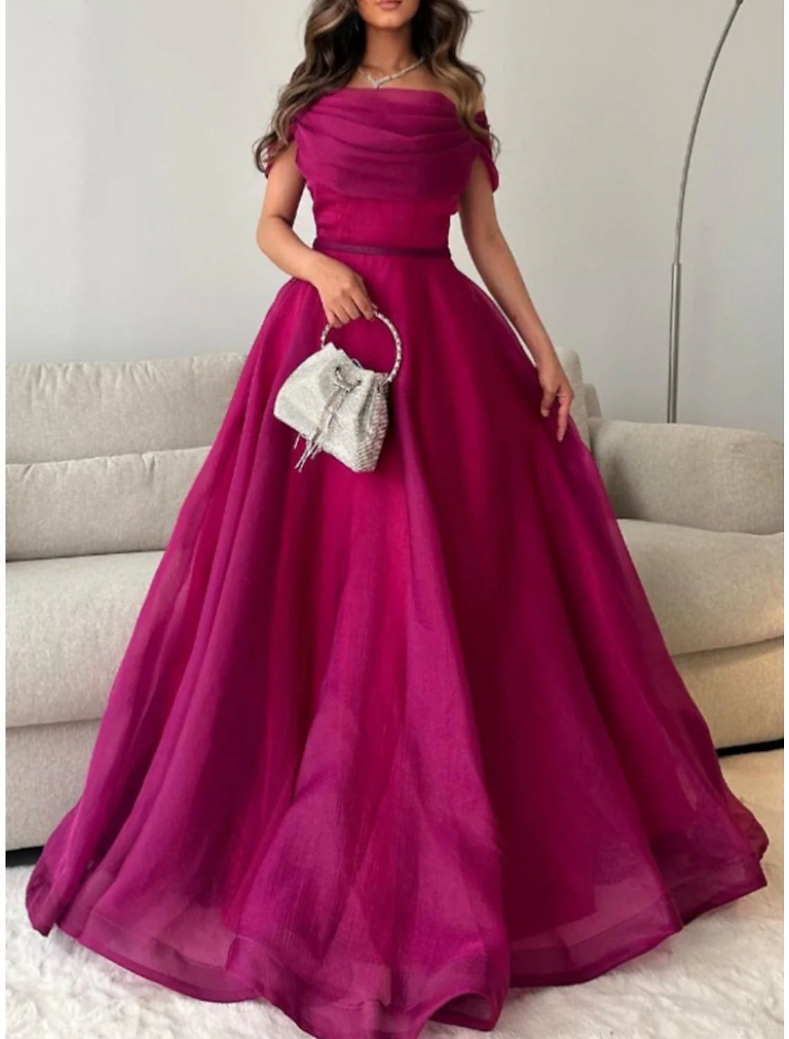 A-Line Off-Shoulder Tulle Short Sleeve Pleated Mini Prom Dress - Chloe Dress