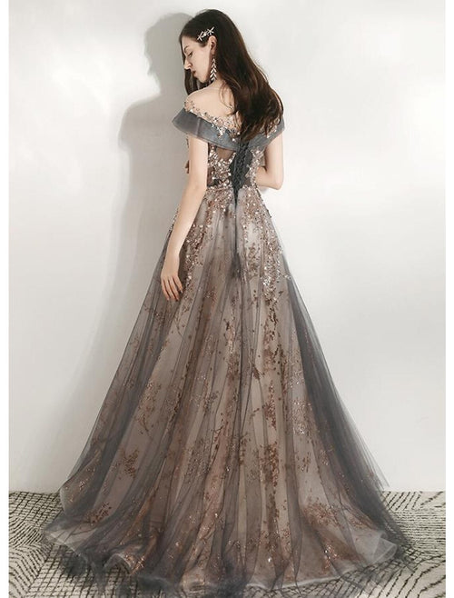 A-Line Tulle Short Sleeve Floor-Length Wedding Dress - Chloe Dress