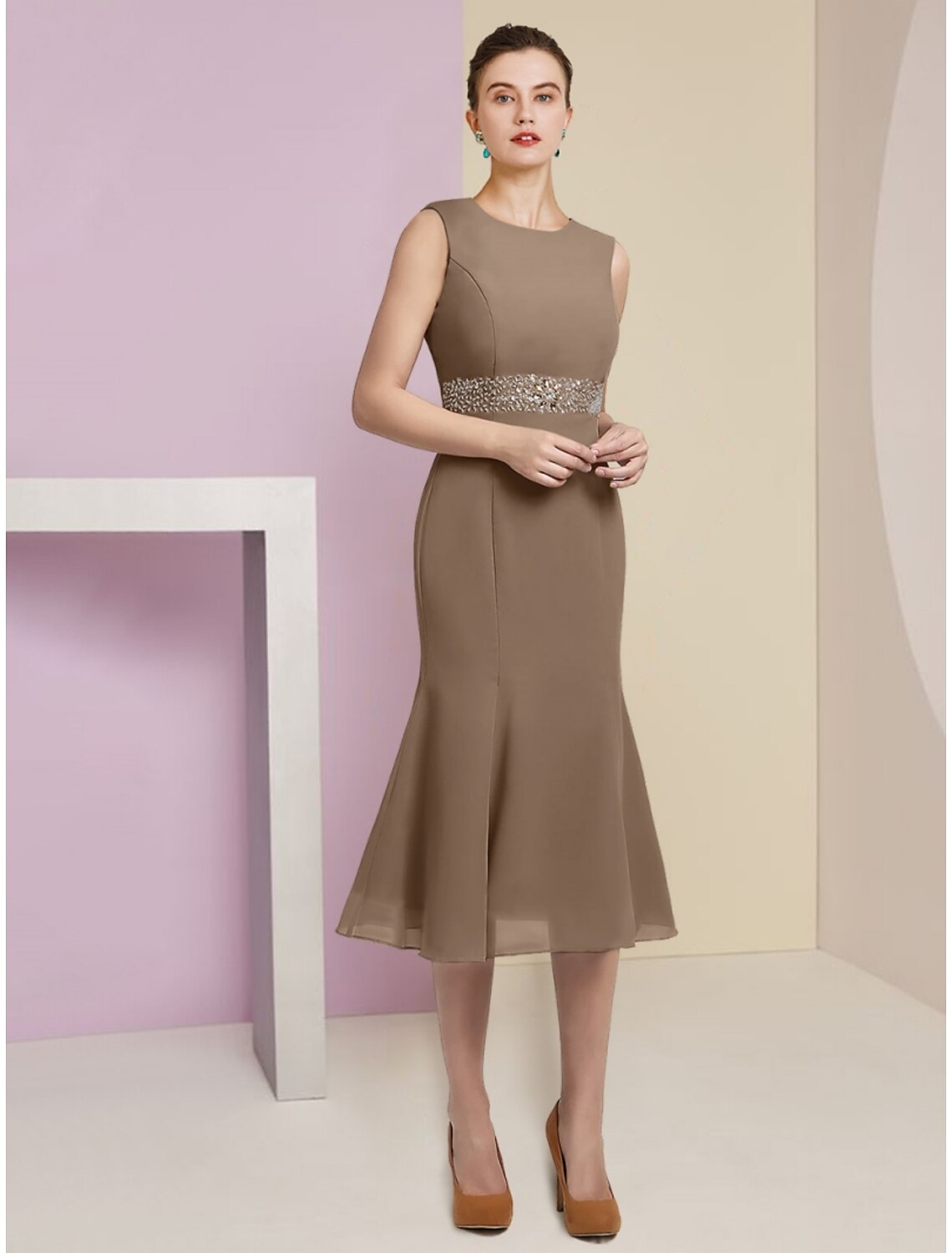 Mermaid Chiffon Long Sleeve Tea-Length Wedding Dress - Chloe Dress
