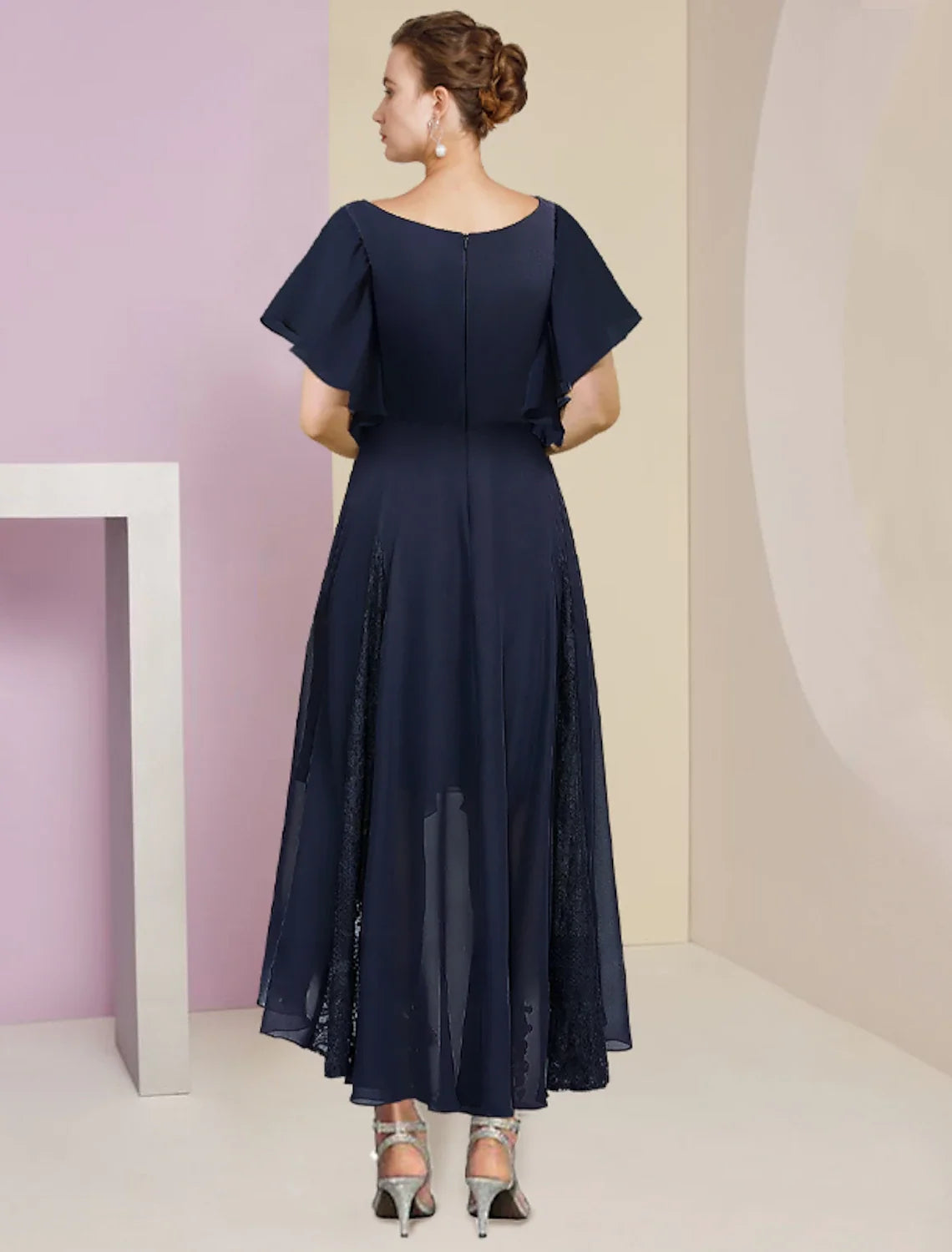 A-Line V-Neck Chiffon Short Sleeve Pleated Mini Wedding Dress - Chloe Dress