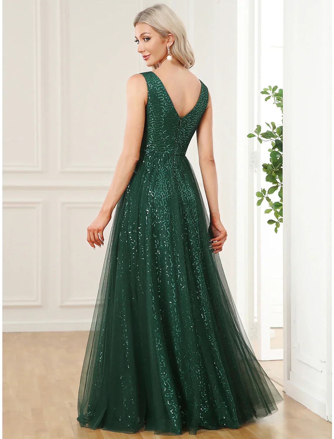 A-Line V-Neck Sequin Sleeveless Floor-Length Prom Dress - Chloe Dress