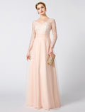 Ball Gown V-Neck Tulle Long Sleeve Open Back Applique Floor-Length Cocktail Gown - Chloe Dress