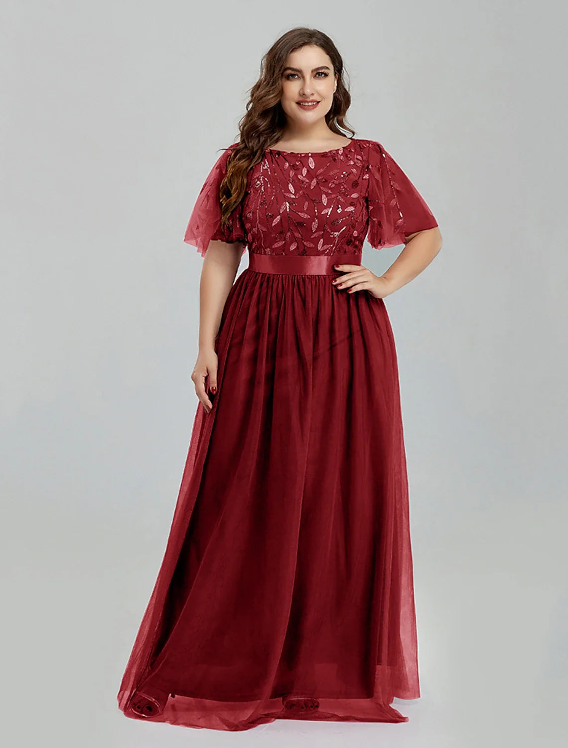 A-Line Tulle Short Sleeve Floor-Length Prom Dress - Chloe Dress