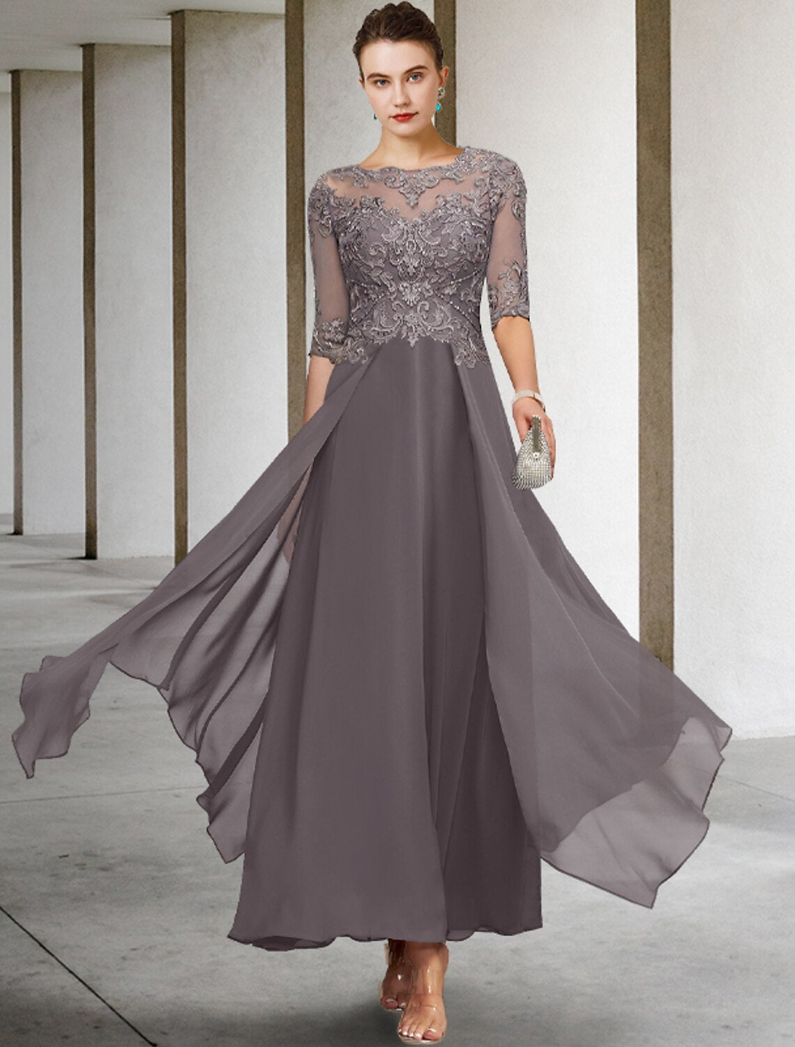 A-Line Chiffon Asymmetric Ankle-Length Wedding Dress - Chloe Dress