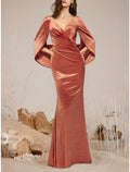 Mermaid V-Neck Velvet Pleated Floor-Length Evening Gown - Chloe Dress