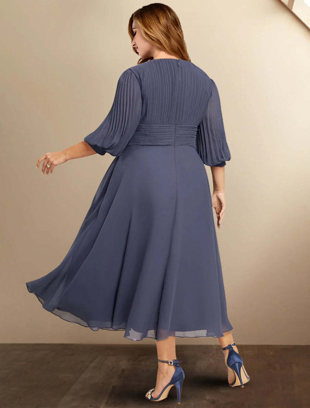A-Line V-Neck Chiffon Pleated Tea-Length Formal Dress - Chloe Dress