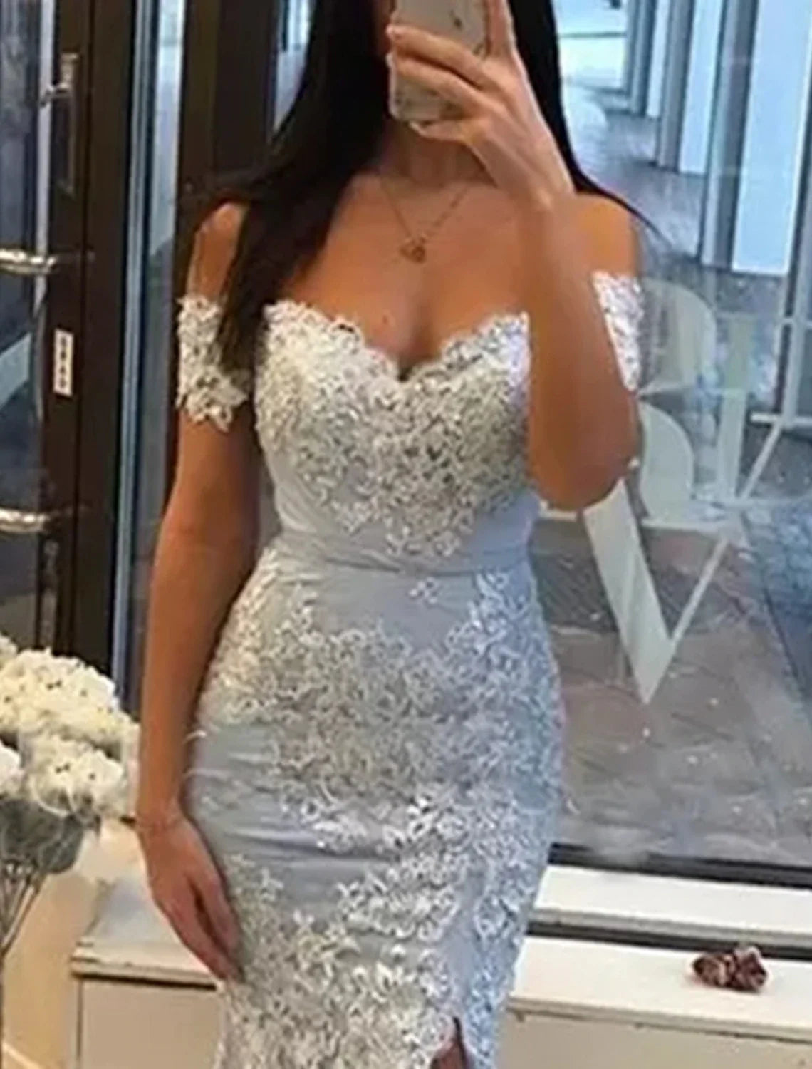 Mermaid Off-Shoulder Tulle Sleeveless High Slit Prom Dress - Chloe Dress