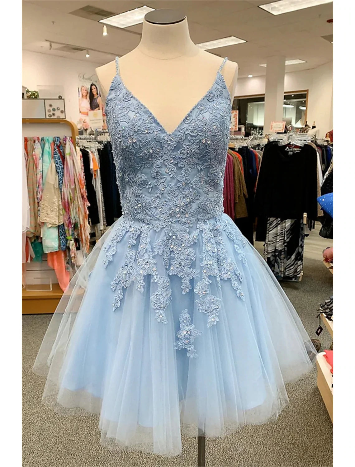 A-Line Spaghetti Strap Tulle Sleeveless Applique Mini Cocktail Dress - Chloe Dress