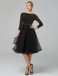 A-Line Tulle Three-Quarter Sleeve Tea-Length Wedding Dress - Chloe Dress