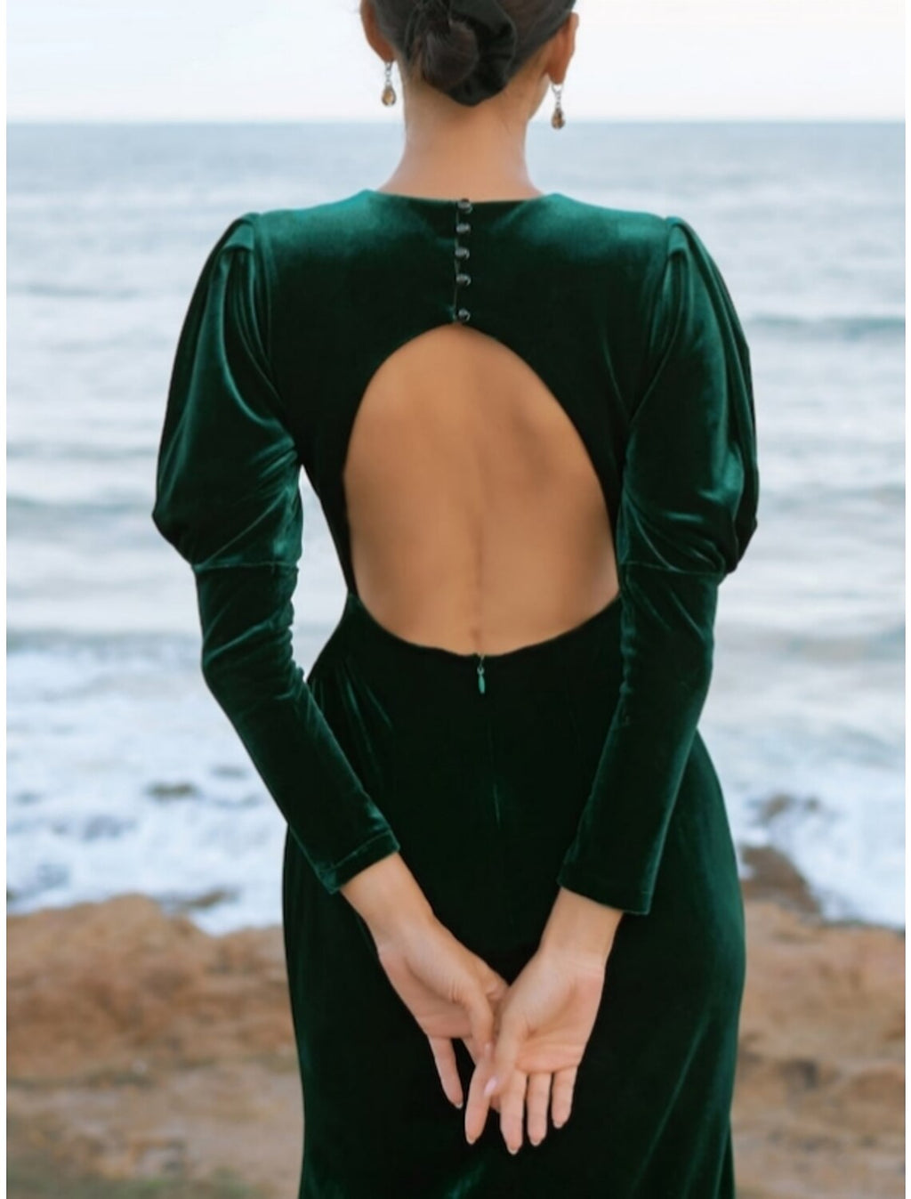 A-Line Velvet Long Sleeve Backless Floor-Length Evening Gown - Chloe Dress