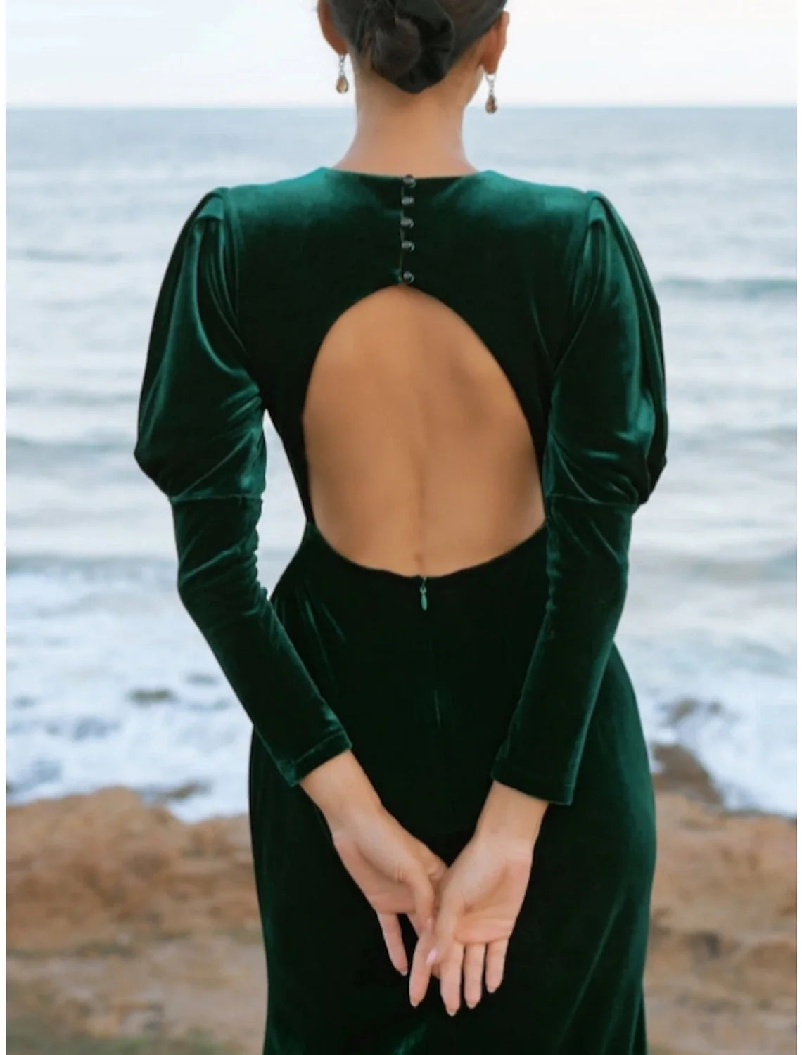 A-Line Velvet Long Sleeve Floor-Length Evening Gown - Chloe Dress