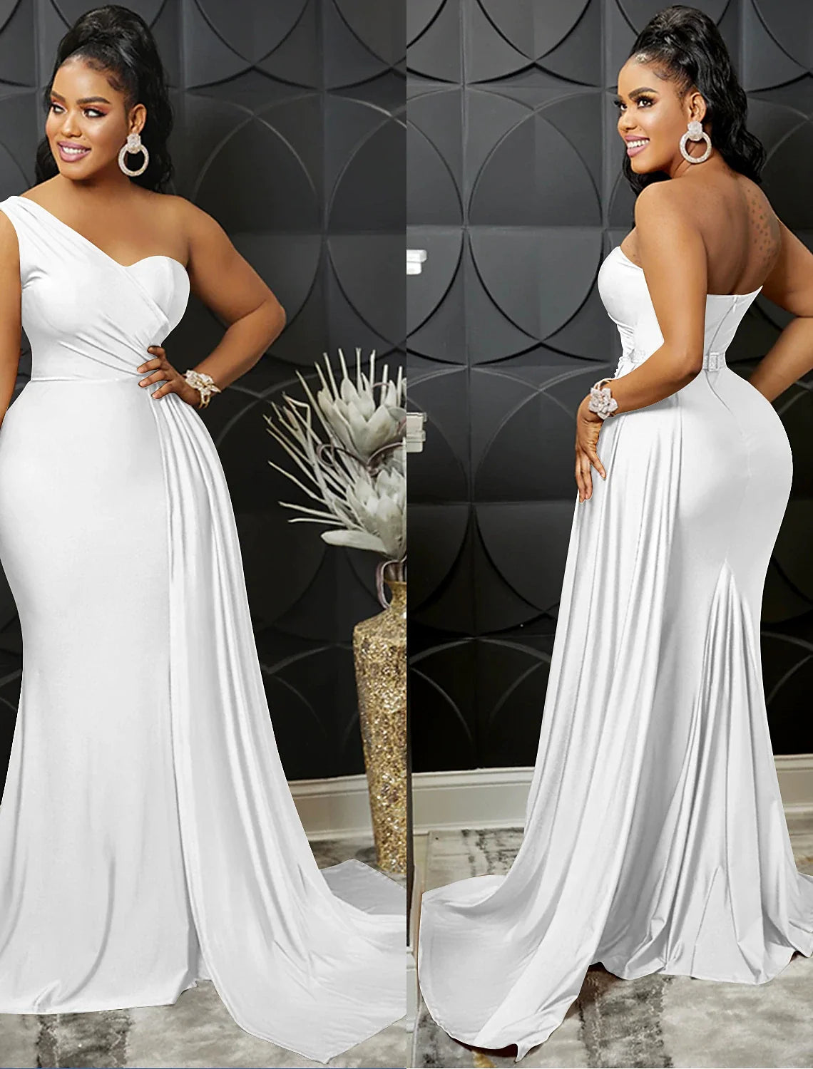 Black Bodycon One-Shoulder Sleeveless Floor-Length Evening Dress - Chloe Dress