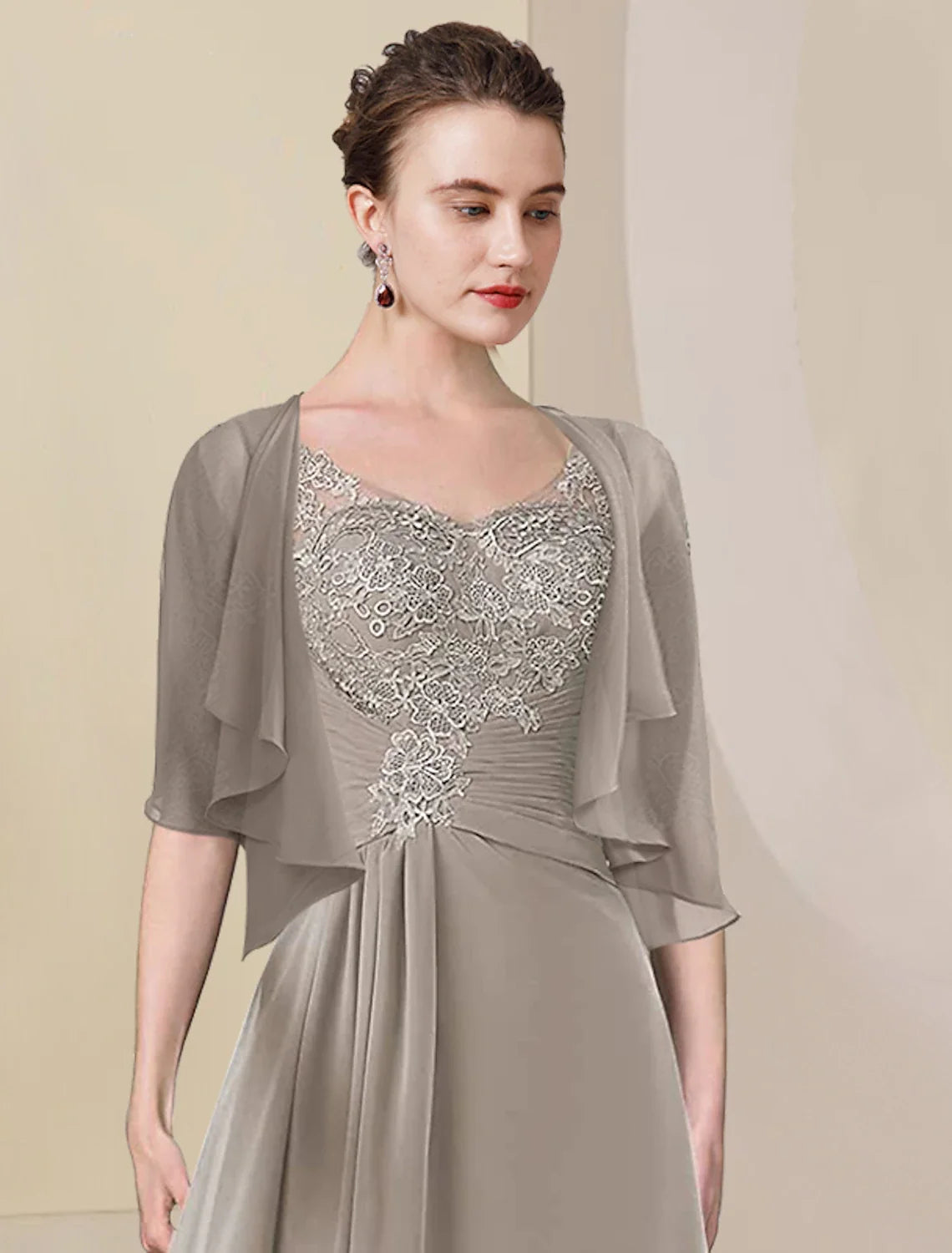 A-Line V-Neck Chiffon Wrap Tea-Length Wedding Dress - Chloe Dress