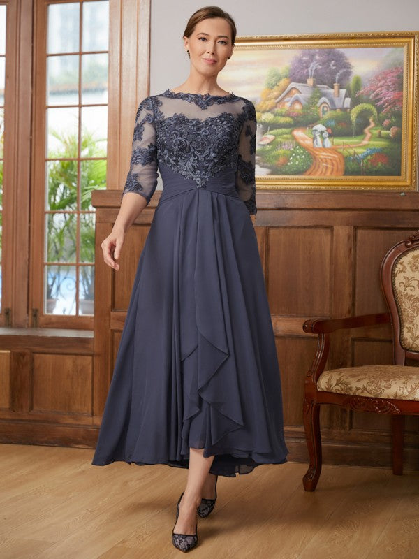 A-Line Chiffon Three-Quarter Sleeve Asymmetric Dress - Chloe Dress