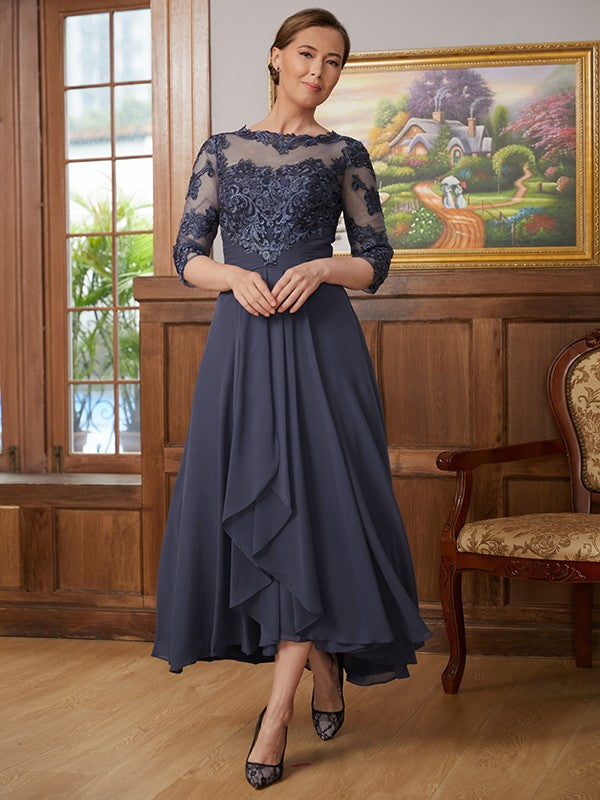 A-Line Chiffon Three-Quarter Sleeve Asymmetric Dress - Chloe Dress