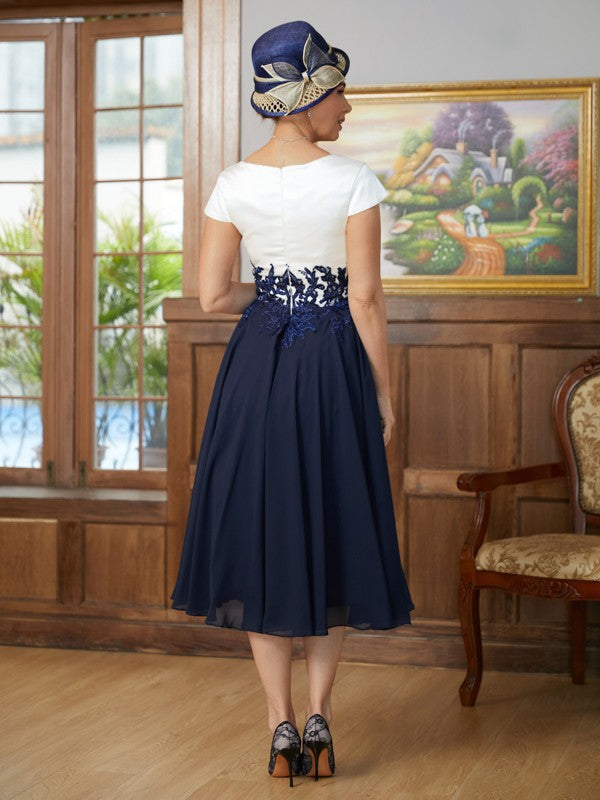 A-Line V-Neck Chiffon Short Sleeve Applique Mini Dress - Chloe Dress
