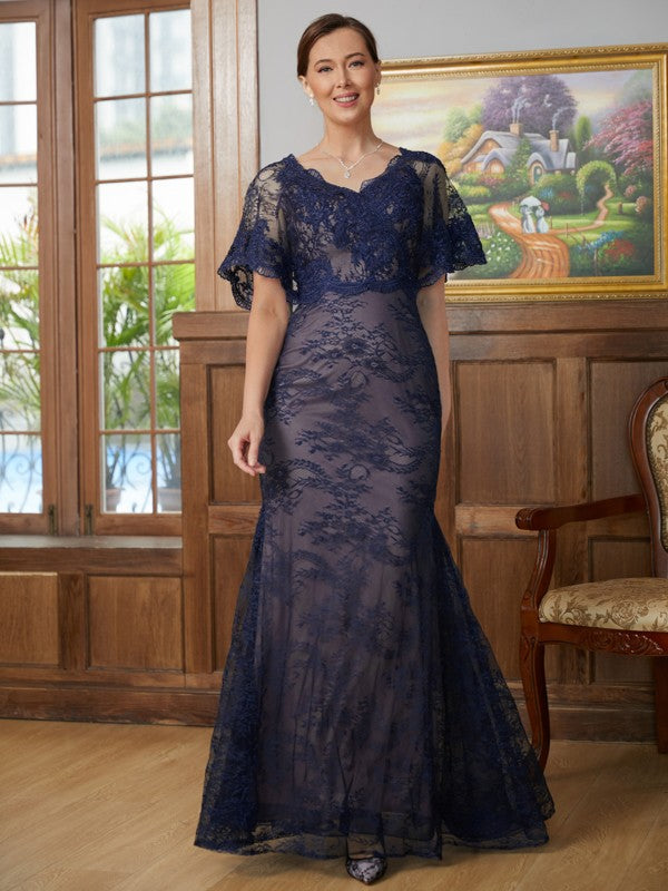 Sheath V-Neck Satin Short Sleeve Floor-Length Dress - Chloe Dress