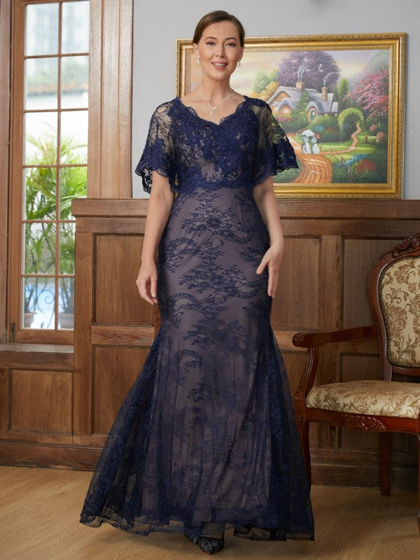 Sheath V-Neck Satin Short Sleeve Floor-Length Dress - Chloe Dress