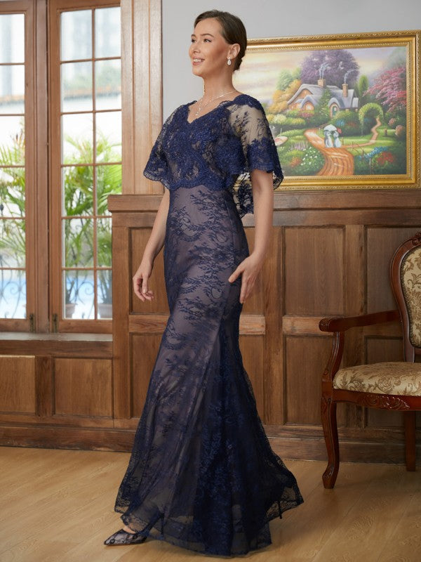 Sheath V-Neck Satin Short Sleeve Floor-Length Dress - Chloe Dress