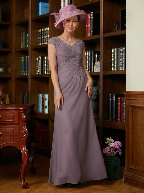 Sheath V-Neck Chiffon Short Sleeve Floor-Length Dress - Chloe Dress